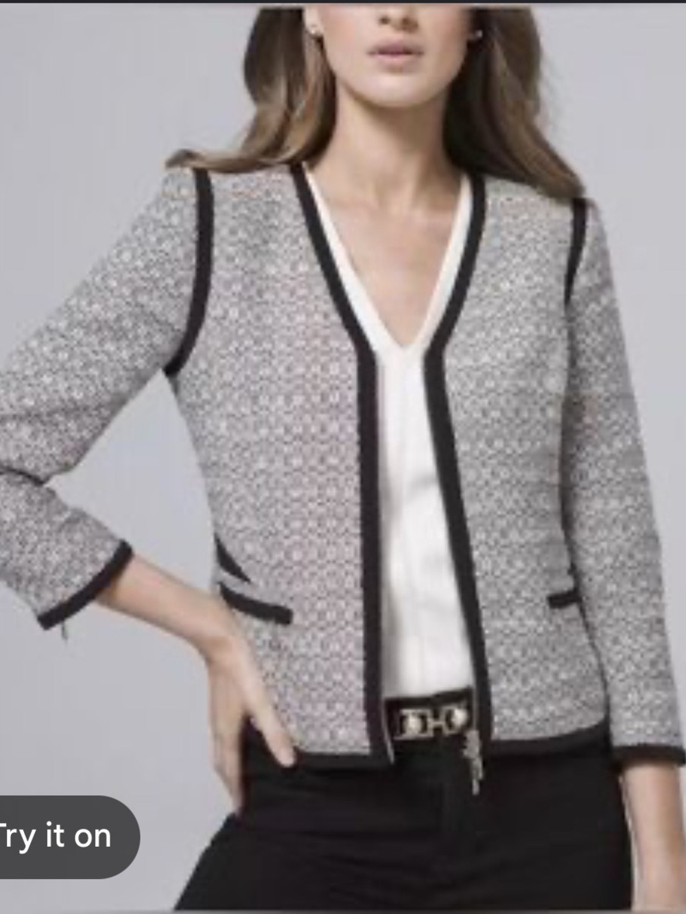 WHBM Classic Black-Trimmed Gray Tweed Jacket - Women's Blazer